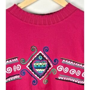 80s 90s Pasta Vintage Crewneck Sweater Knit Grandma Sweatshirt Pink Women Medium